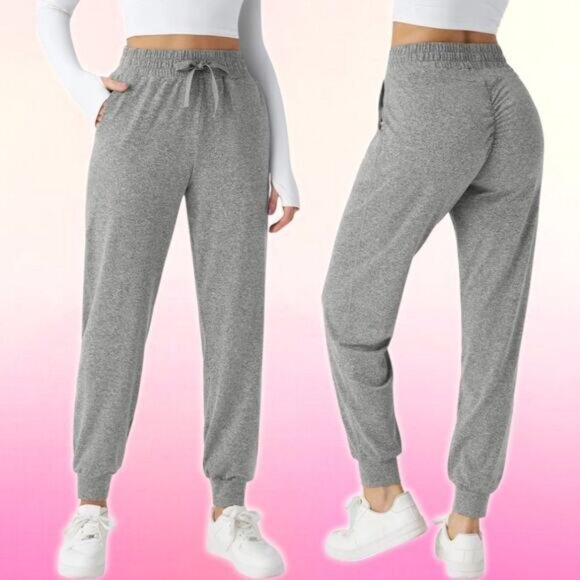 NWT HALARA High Waisted Drawstring Pocket Ruched Yoga Joggers Sz Small Gray - Picture 1 of 8